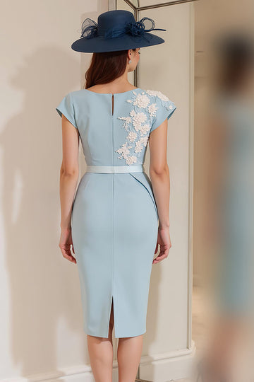 Ljusblå Appliqued Sheath Midi Klänning för Brudens Mor